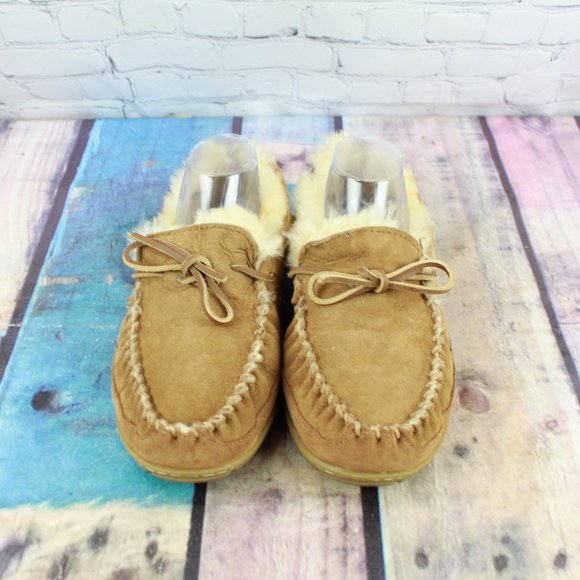 LL Bean Brown Wicked Good Shearling Lined Moccasin Slippers Size 10 M - Picture 5 of 9